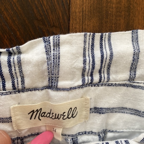 Madewell Linen Cotton Paperbag Pants in Dark Baltic Striped High waist - Picture 6 of 9